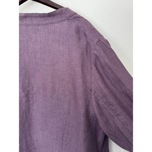 Coldwater Creek 100% Linen Purple Herringbone‎ Open Front Cardigan Size XL/ 18 - Picture 7 of 7